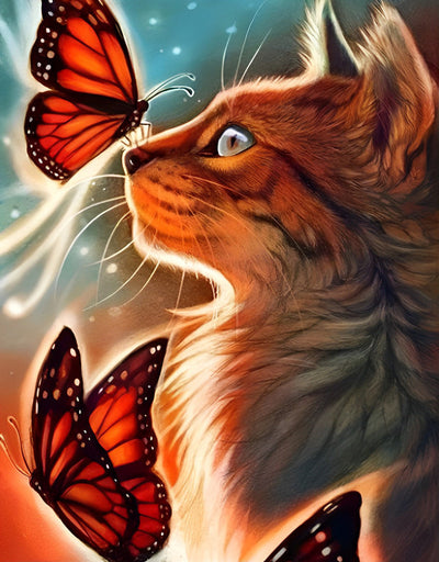 Chat Léopard et Papillon Broderie Diamant