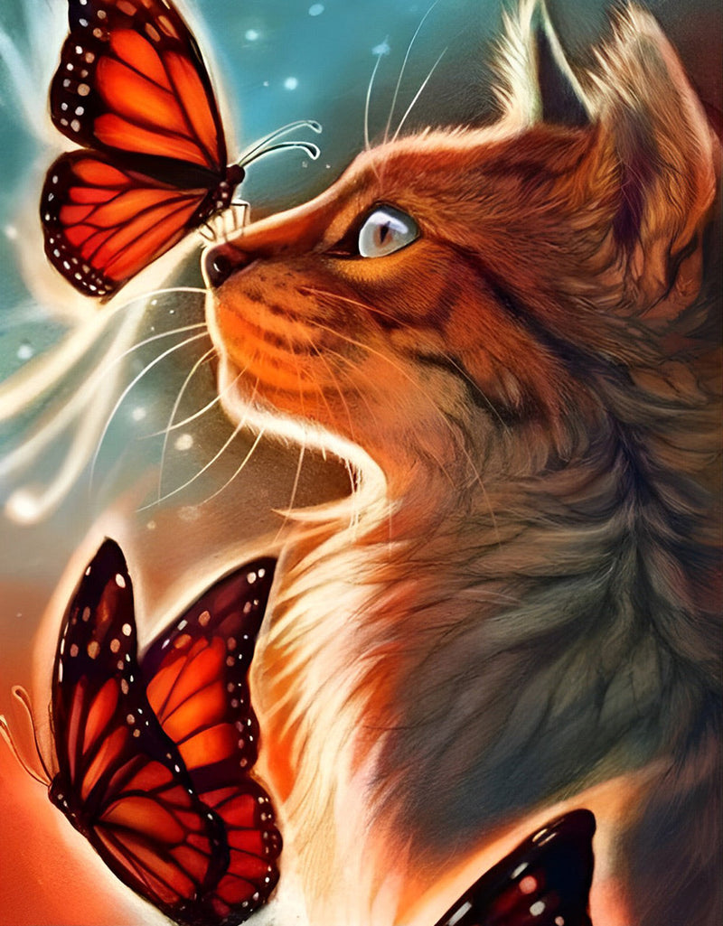 Chat Léopard et Papillon Broderie Diamant