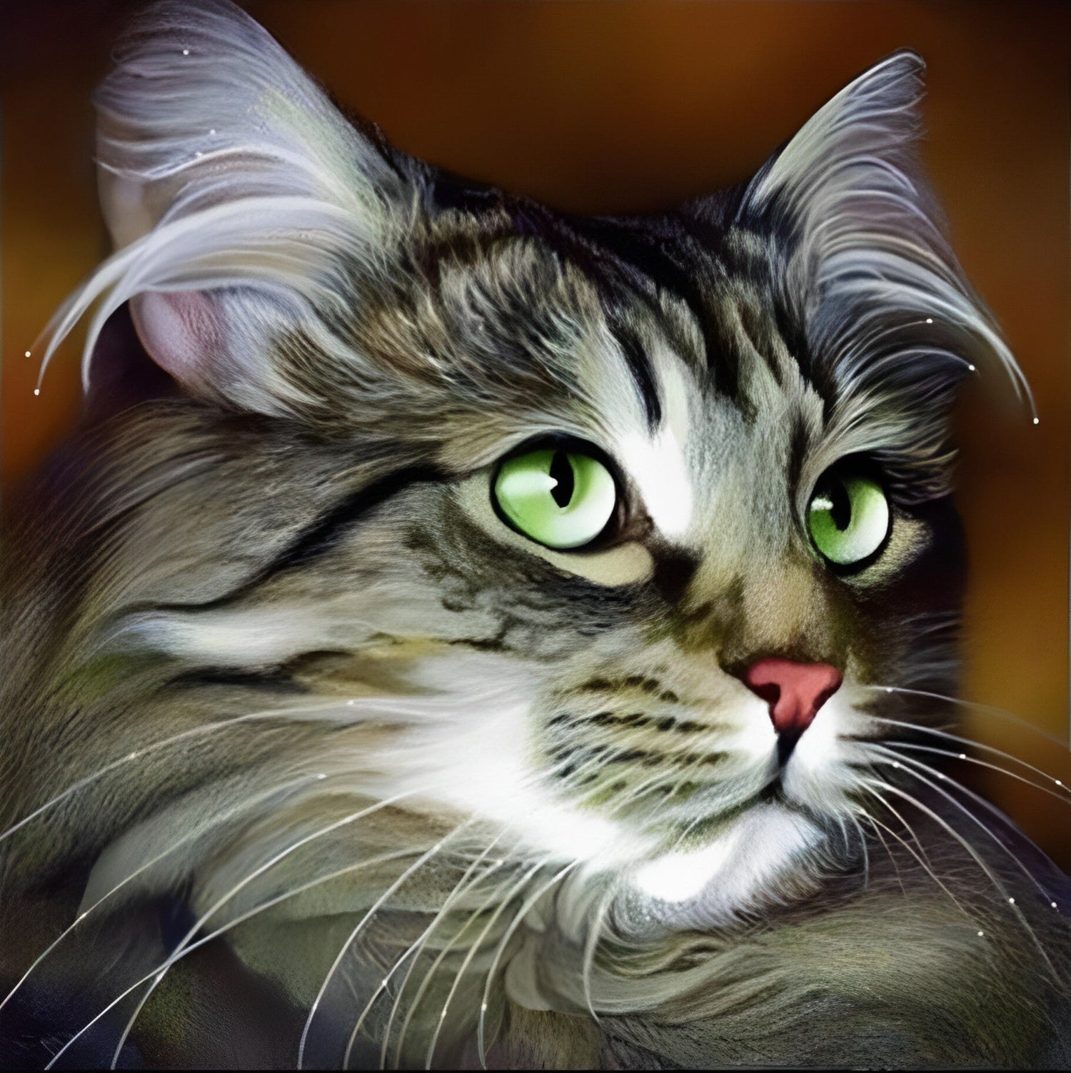 Chat Maine Coon Elégant aux Yeux Verts Broderie Diamant
