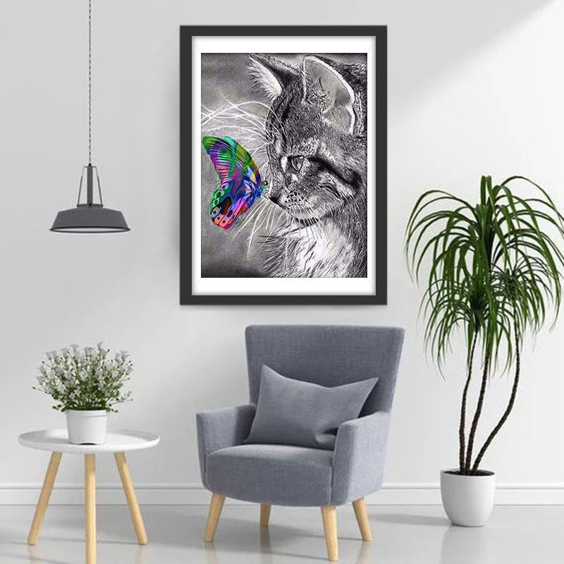 Chat Maine Coon et Papillon Coloré Broderie Diamant