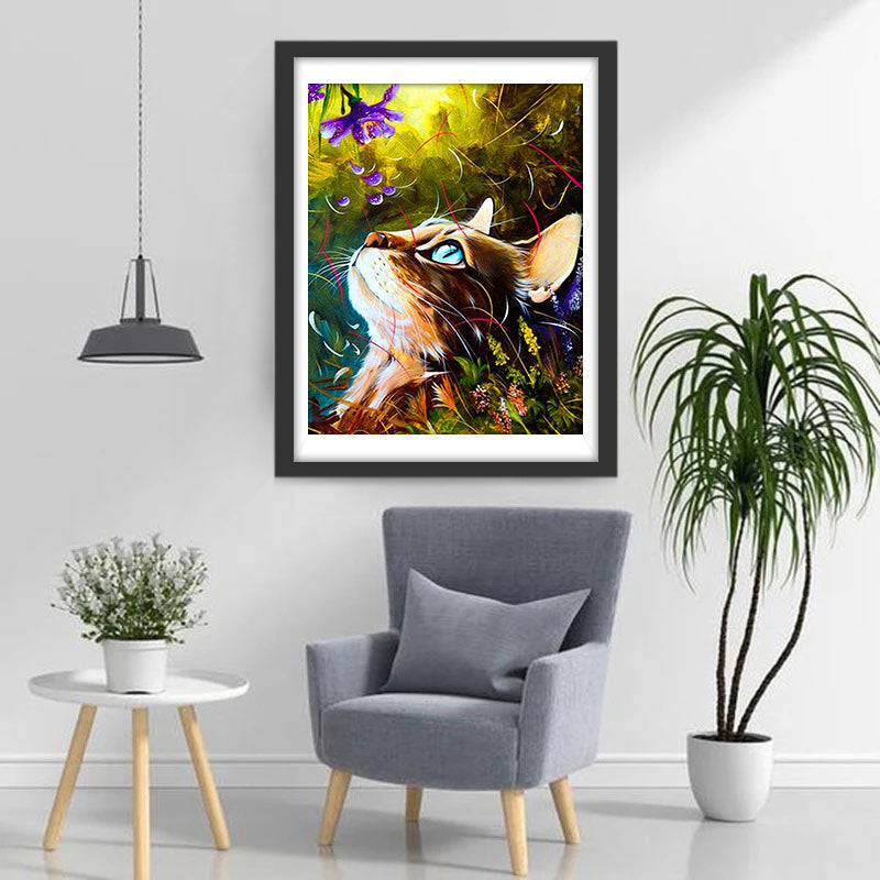 Chat Maine Coon et Petite Fleur Violette Broderie Diamant