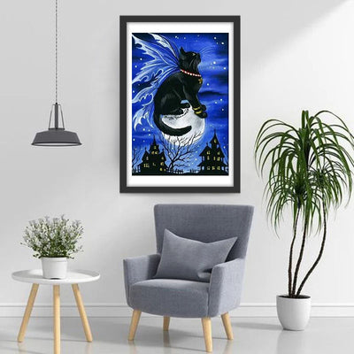 Chat Noir avec des Ailes Broderie Diamant