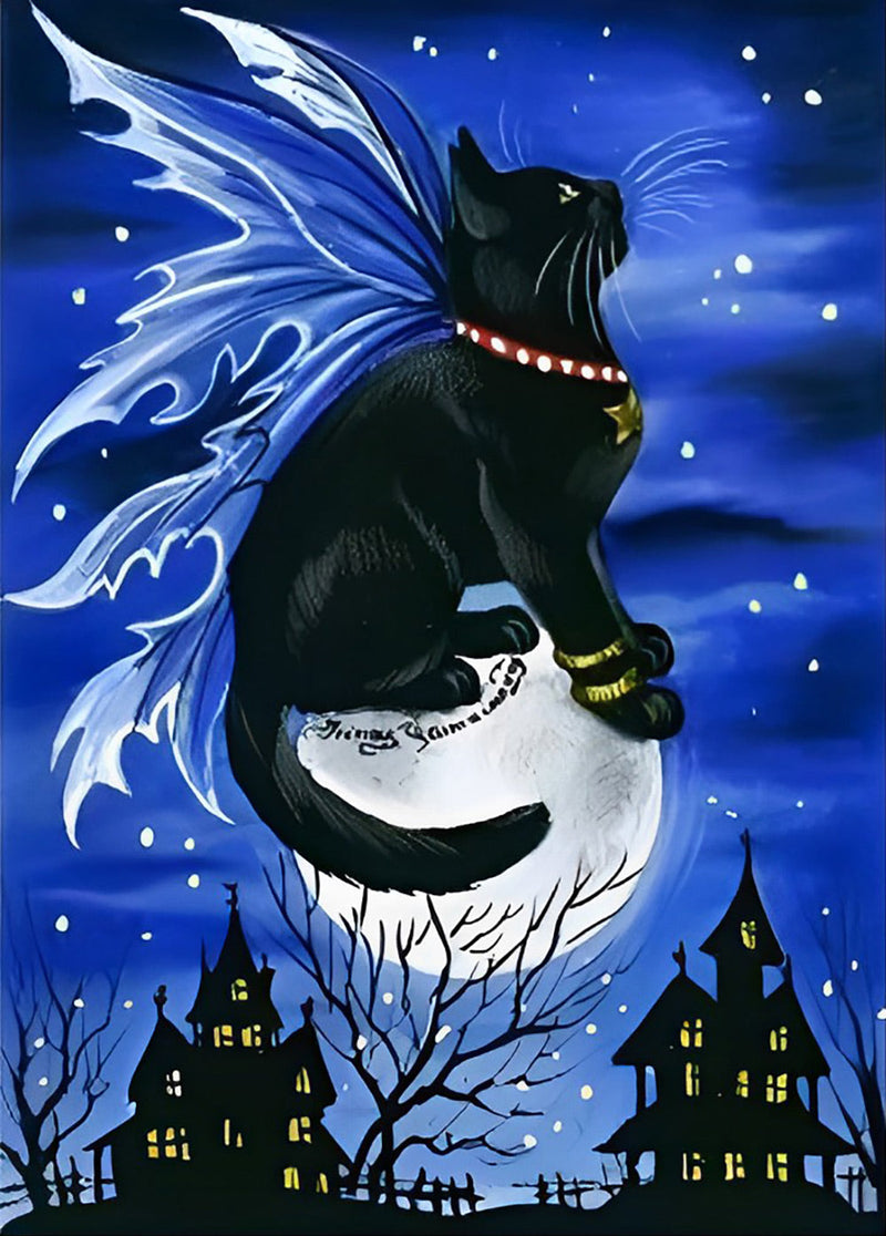 Chat Noir avec des Ailes Broderie Diamant
