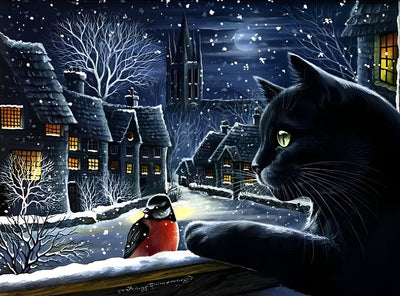Chat Noir avec la Nuit Neigée Broderie Diamant
