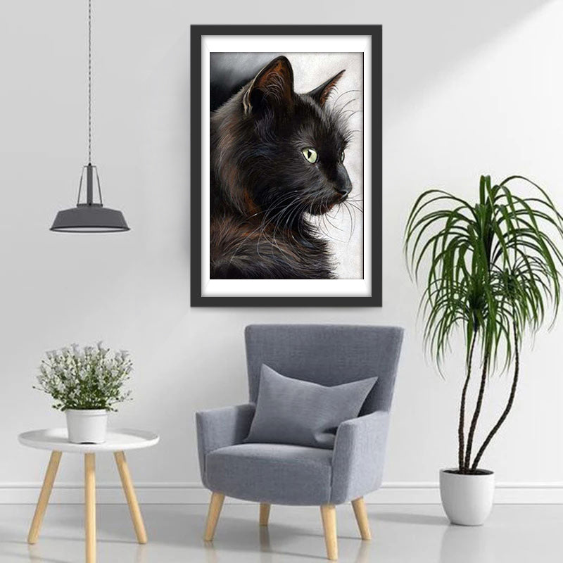 Chat Noir Elégant Broderie Diamant