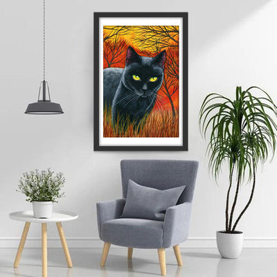 Chat Noir en Train de Chasser Broderie Diamant