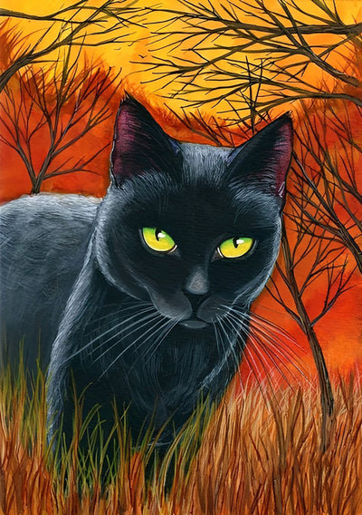 Chat Noir en Train de Chasser Broderie Diamant