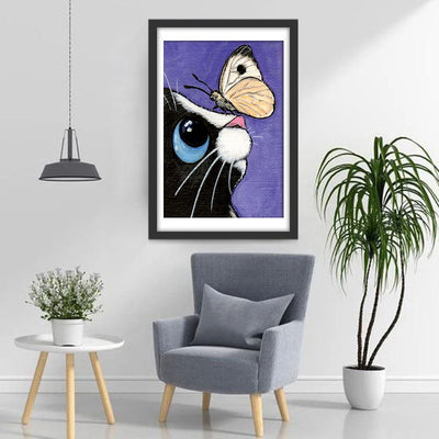 Chat Noir et Blanc avec Papillon Broderie Diamant