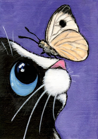 Chat Noir et Blanc avec Papillon Broderie Diamant