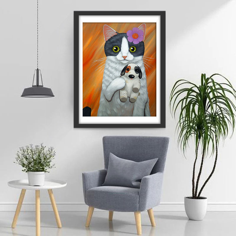 Chat Noir et Poupée Bleue Broderie Diamant