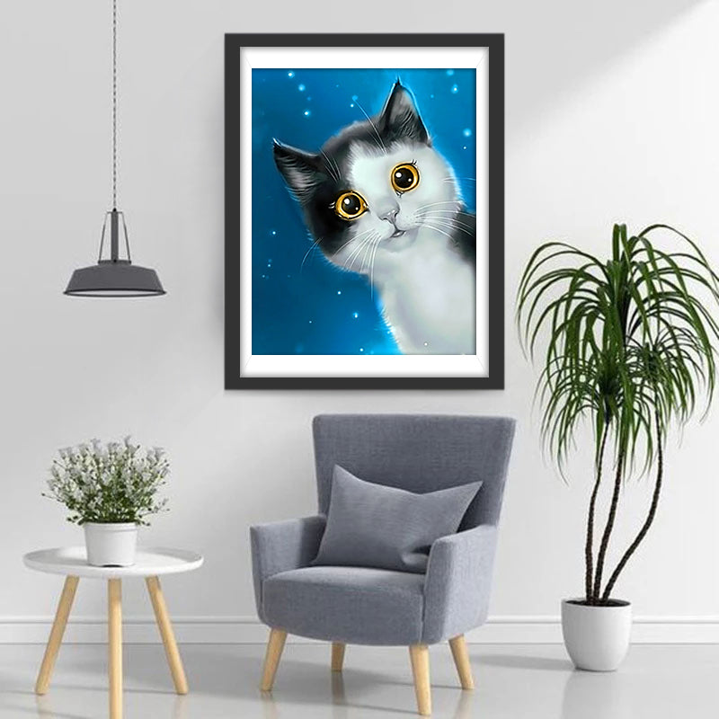 Chat Noir et Blanc Curieux Broderie Diamant