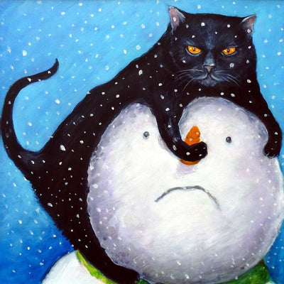 Chat Noir et Bonhomme de Neige Broderie Diamant