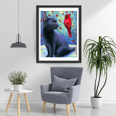 Chat Noir et Cardinal Rouge Broderie Diamant