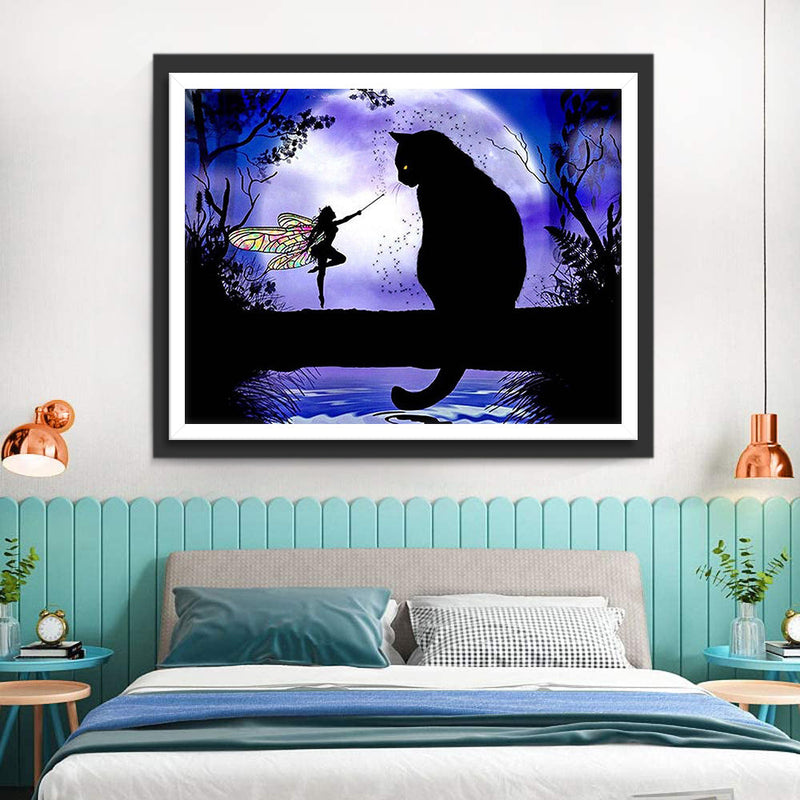Chat Noir et Petite Fée sur le Pont Broderie Diamant
