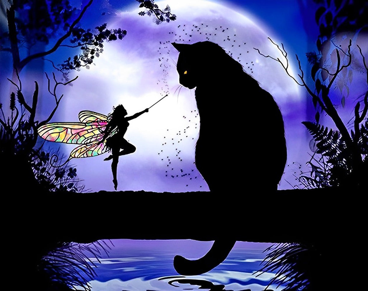 Chat Noir et Petite Fée sur le Pont Broderie Diamant