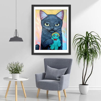 Chat Noir et Poupée Bleue Broderie Diamant