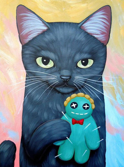 Chat Noir et Poupée Bleue Broderie Diamant