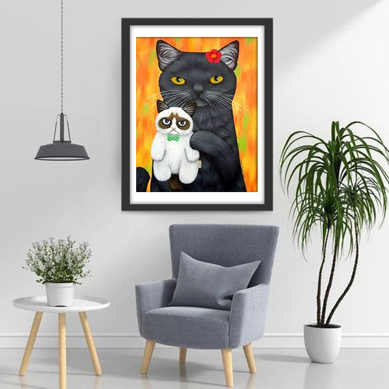 Chat Noir et Poupée de Chaton Broderie Diamant