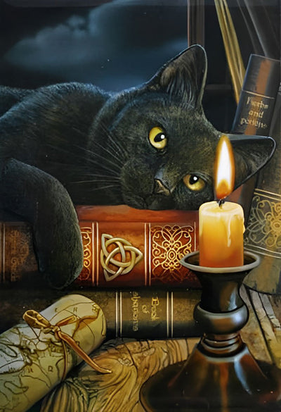 Chat Noir et une Bougie Broderie Diamant