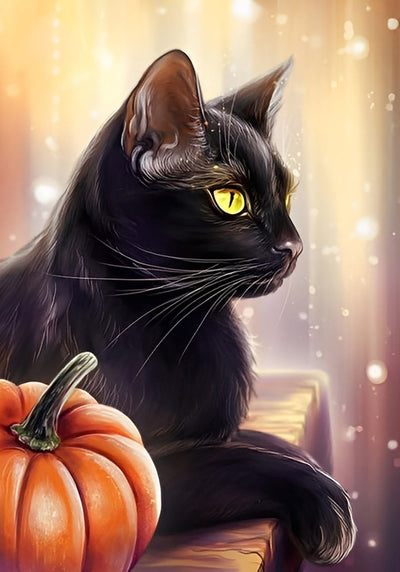 Chat Noir et une Citrouille Broderie Diamant