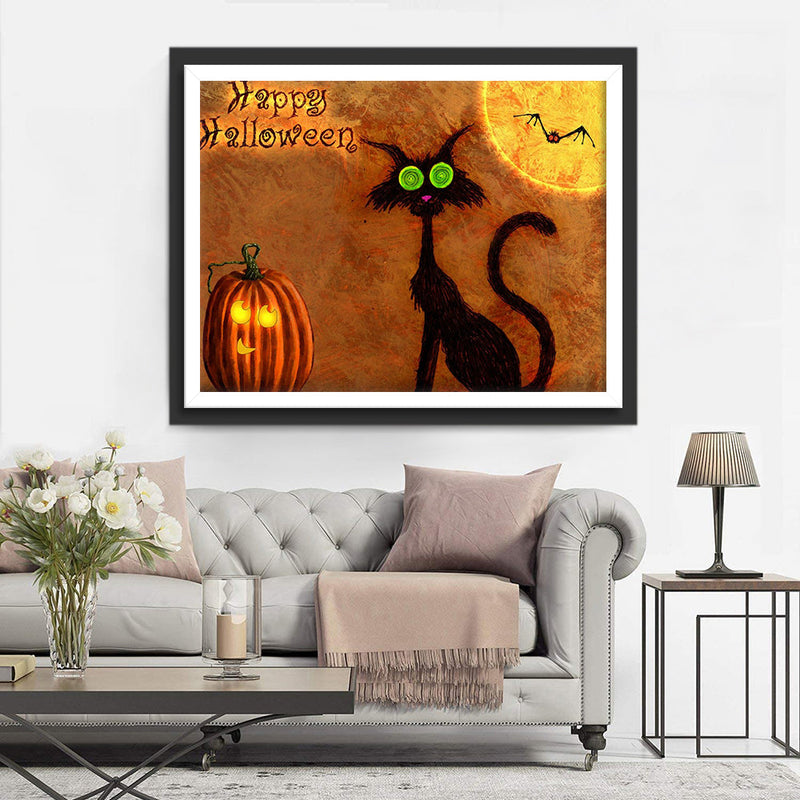 Chat Noir Mystérieux de Halloween Broderie Diamant