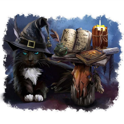 Chat Noir Sorcier de la Magie Broderie Diamant