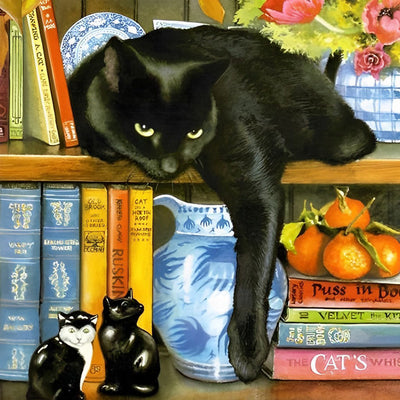 Chat Noir sur l'Etagère Broderie Diamant
