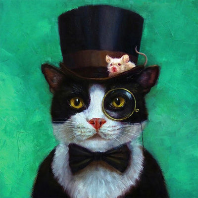 Chat Notable en Haut-de-Forme et Lunettes Broderie Diamant