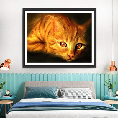 Chat Orange aux Yeux Rouges Broderie Diamant