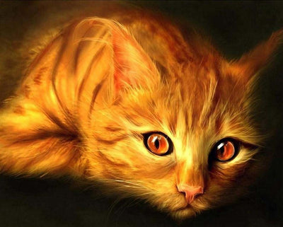 Chat Orange aux Yeux Rouges Broderie Diamant
