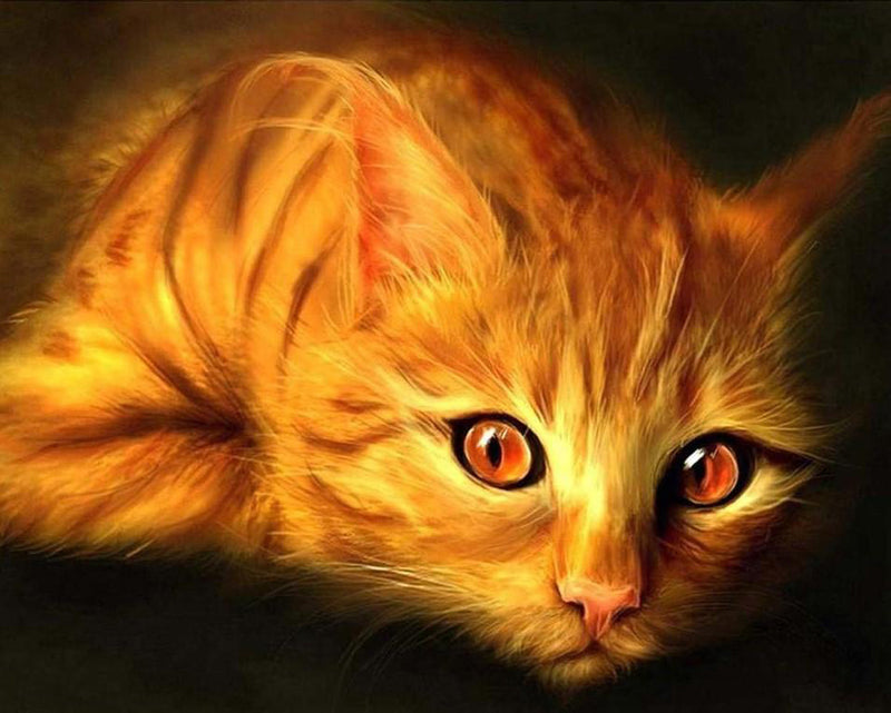 Chat Orange aux Yeux Rouges Broderie Diamant
