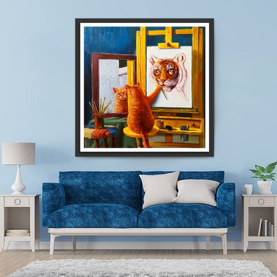 Chat Orange Dessinant Tigre Broderie Diamant