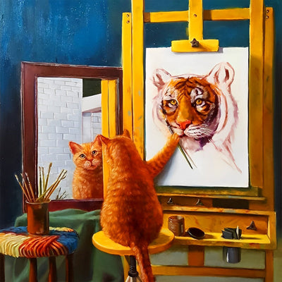 Chat Orange Dessinant Tigre Broderie Diamant