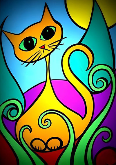Chat Orange Dessiné Broderie Diamant