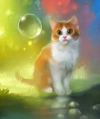 Chat Orange et Bulle Broderie Diamant