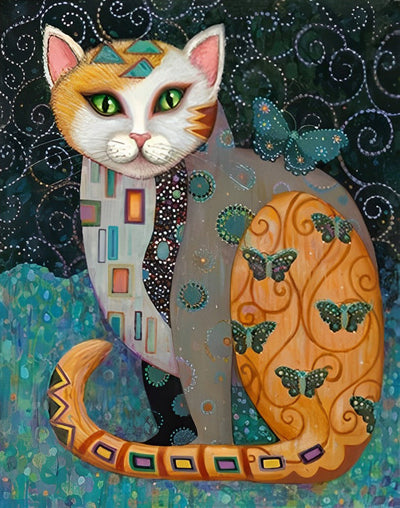 Chat Orange et Papillon Abstrait Broderie Diamant