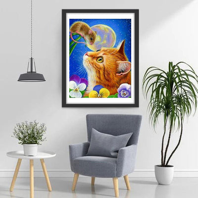 Chat Orange et Souris Broderie Diamant