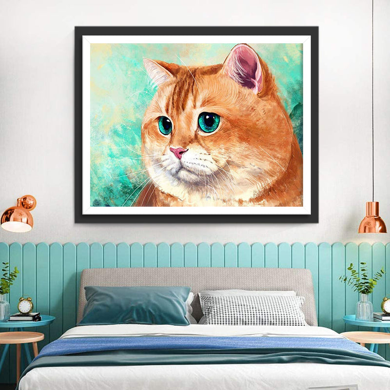 Chat Orange Potelé aux Yeux Verts Broderie Diamant