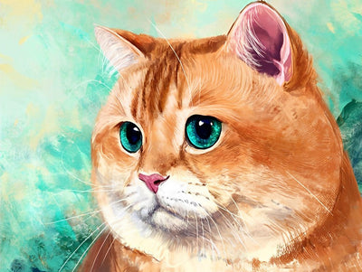 Chat Orange Potelé aux Yeux Verts Broderie Diamant