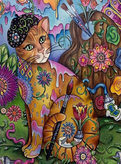 Chat Peintre Orange Broderie Diamant