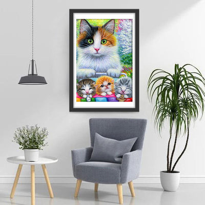 Chat Poussant Poussette Colorée Broderie Diamant