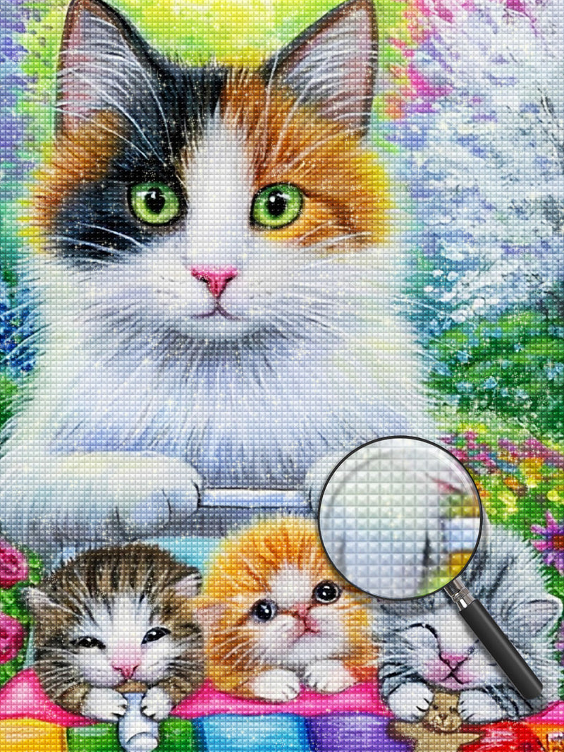 Chat Poussant Poussette Colorée Broderie Diamant