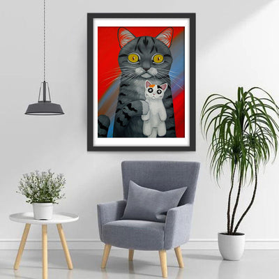 Chat Rayé et Peluche de Chat Tricolore Broderie Diamant