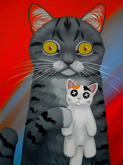 Chat Rayé et Peluche de Chat Tricolore Broderie Diamant