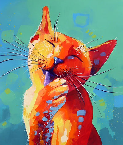 Chat Roux Se Léchant les Pattes Broderie Diamant