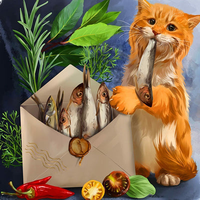 Chat Roux Volant du Poisson pour Manger Broderie Diamant