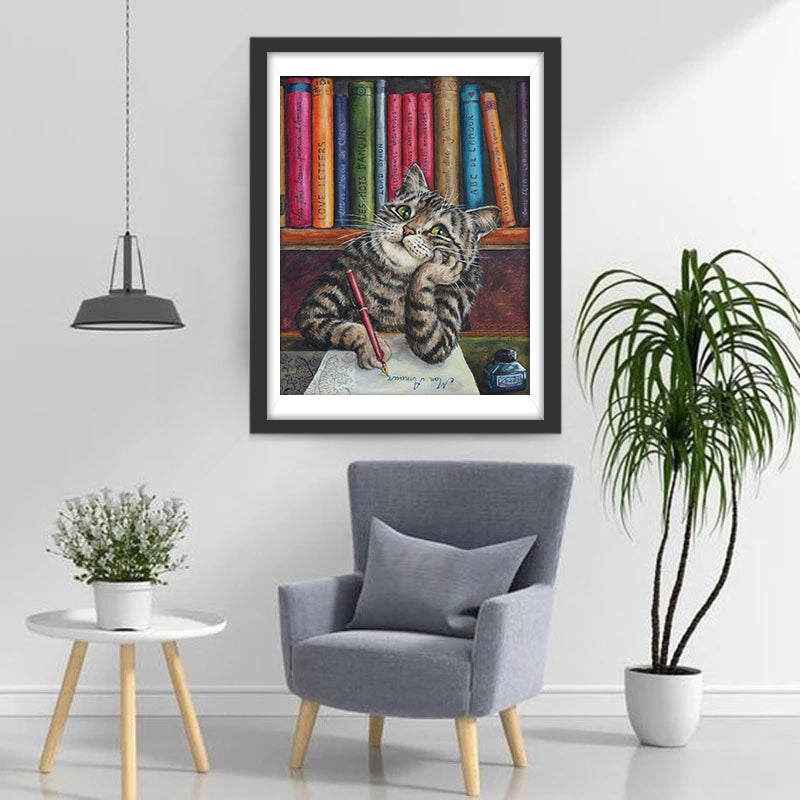 Chat Tigré Ecrit des Lettres Broderie Diamant