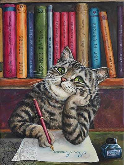 Chat Tigré Ecrit des Lettres Broderie Diamant