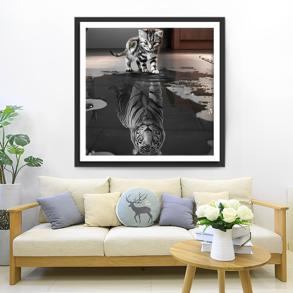 Chat Tigré et Tigre Blanc Broderie Diamant