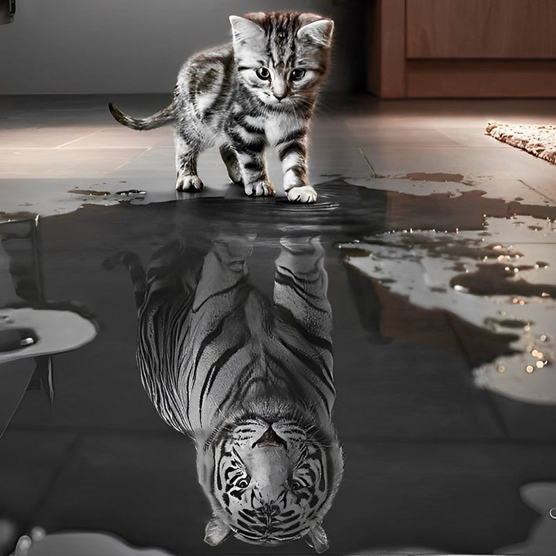 Chat Tigré et Tigre Blanc Broderie Diamant